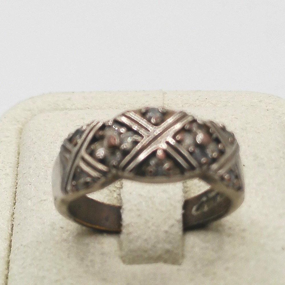 Vintage Silver Tone Lattice Crisscross Band Ring with Accents Size 7